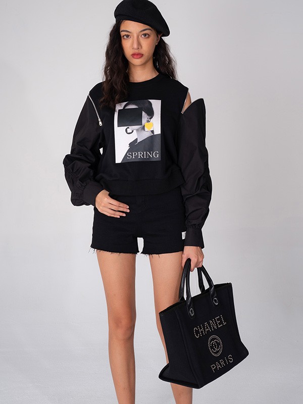 宝贝玛丽女装2022秋冬季黑色T恤