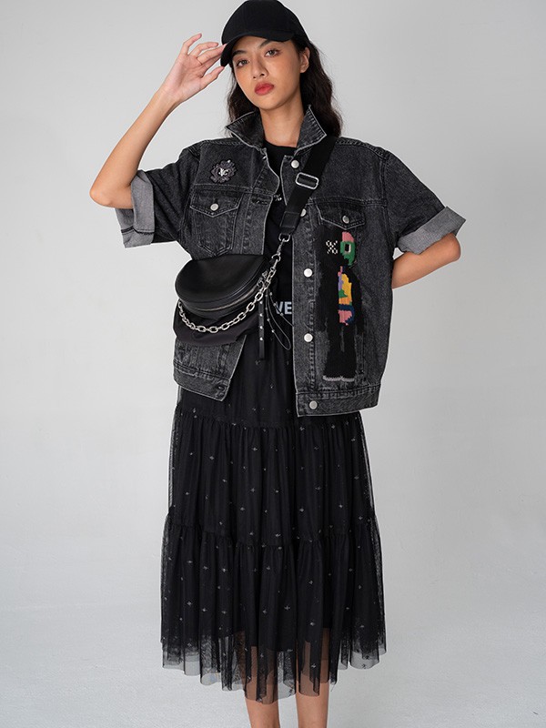 宝贝玛丽女装2022秋冬季黑色纱裙