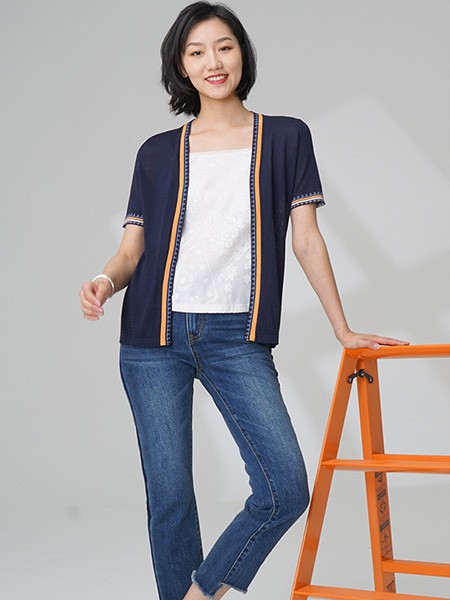 黛英女装2023春夏季藏蓝色长裤