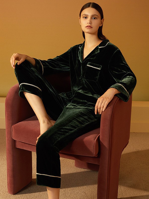 金三塔内衣2023春夏季墨绿色家居服