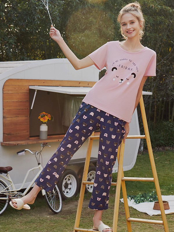 三枪内衣2023春夏季粉色家居服