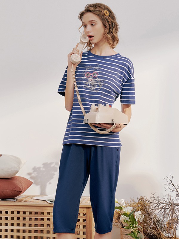 三枪内衣2023春夏季藏蓝色家居服