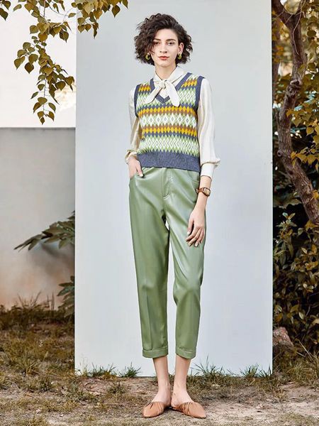 秋熠女装2023春夏季绿色长裤