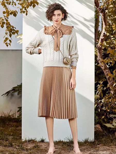 秋熠女装2023春夏季咖啡色百褶裙