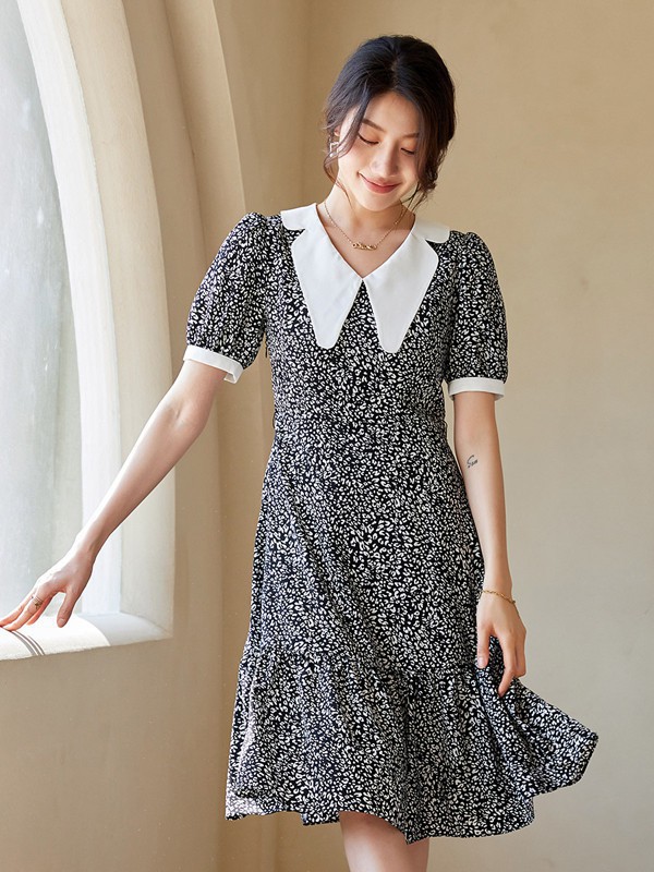 纳纹女装2023春夏季黑色连衣裙