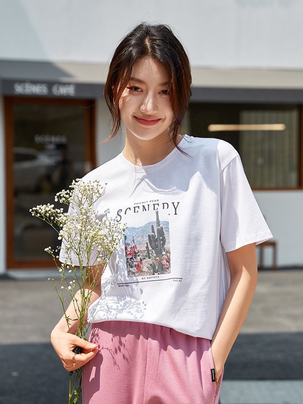 纳纹女装2023春夏季白色T恤