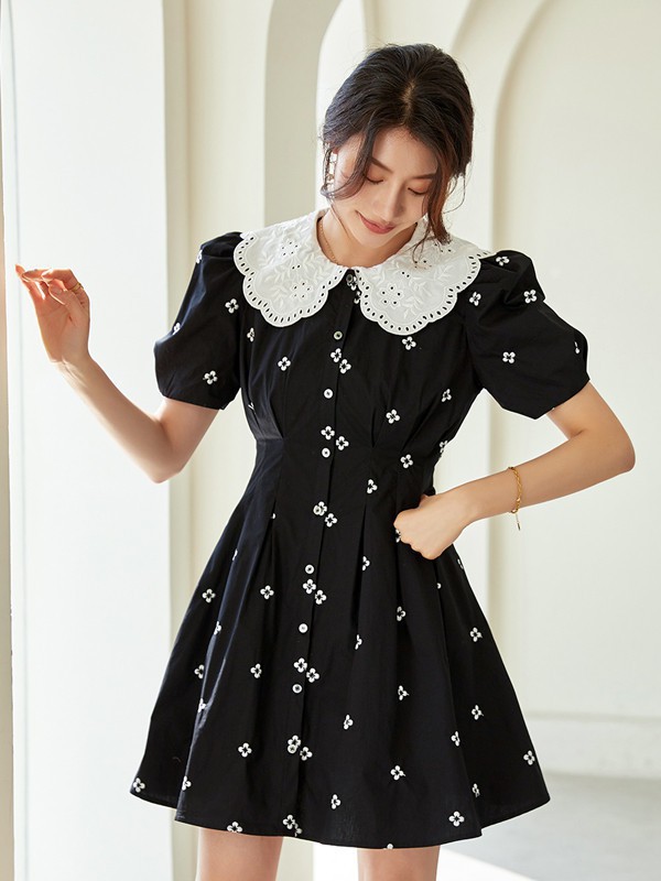 纳纹女装2023春夏季黑色连衣裙