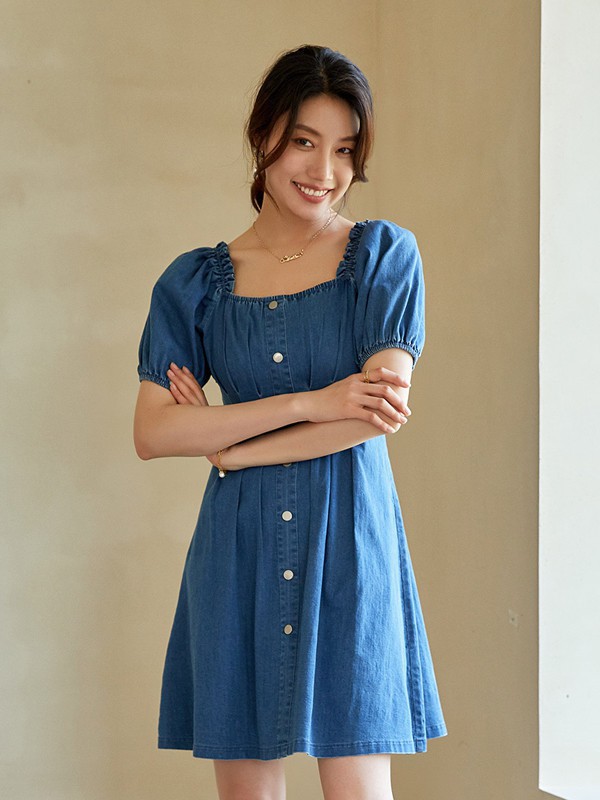 纳纹女装2023春夏季藏蓝色连衣裙