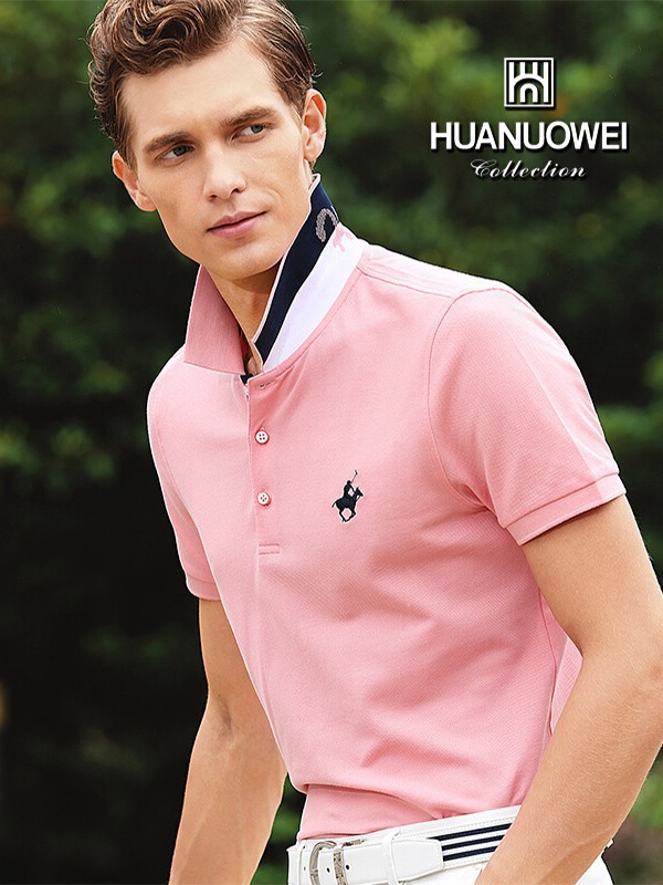 华诺威男装2023春夏季粉色polo衫
