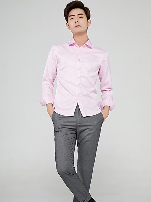 西域骆驼男装2023春夏季粉色衬衫