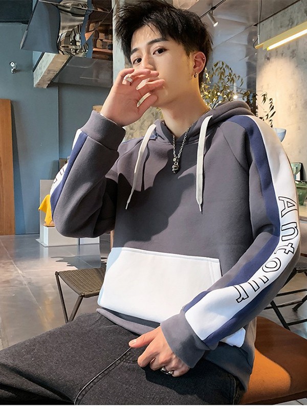 西域骆驼男装2023春夏季灰色卫衣