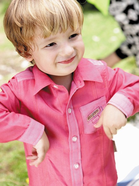 皮卡泡泡童装2023春夏季粉色衬衫