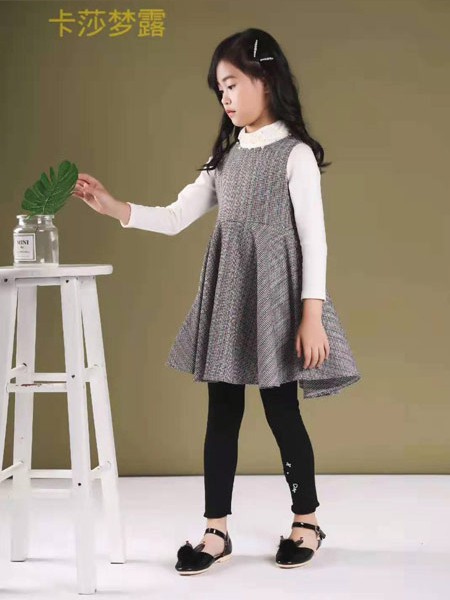 卡莎梦露童装2023春夏季灰色连衣裙