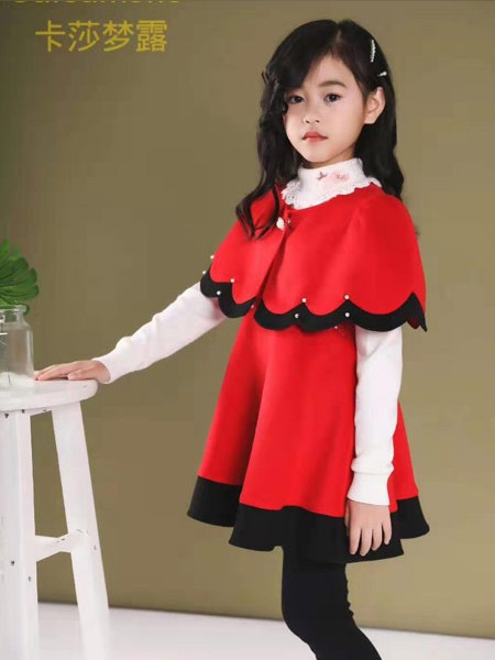 卡莎梦露童装2023春夏季红色连衣裙