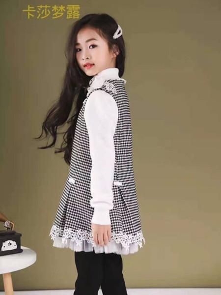 卡莎梦露童装2023春夏季灰色连衣裙