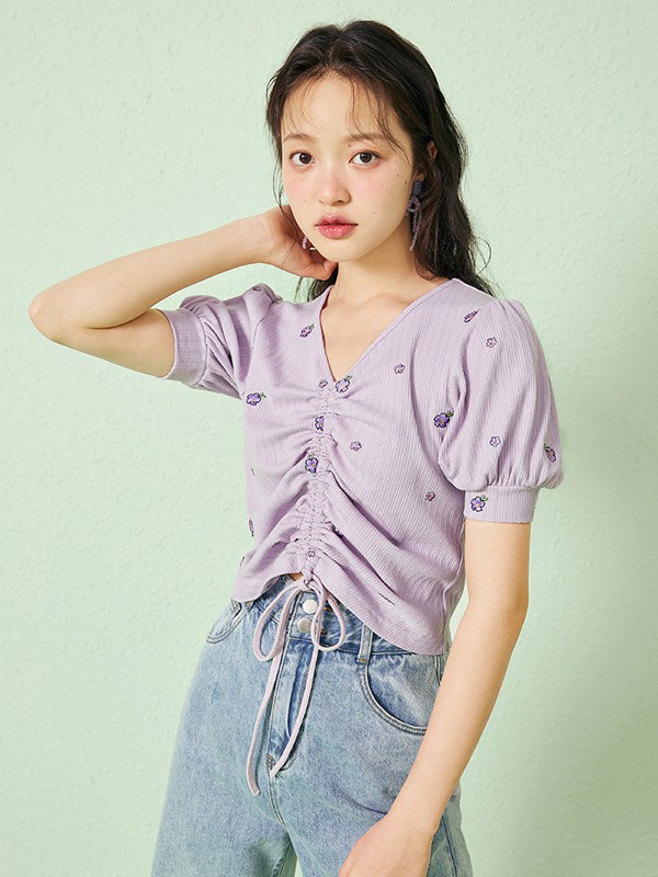 乐町女装2023春夏季紫色针织衫