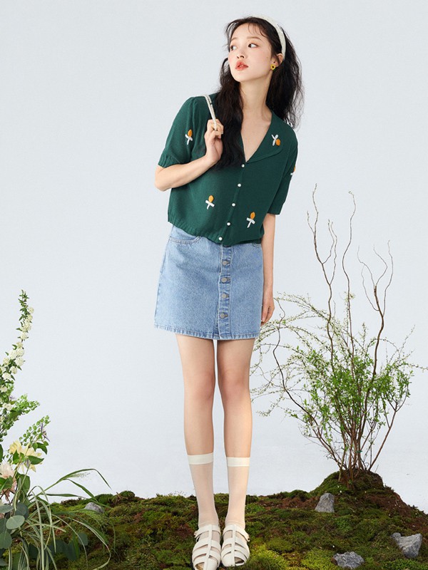 乐町女装2023春夏季蓝色短裙