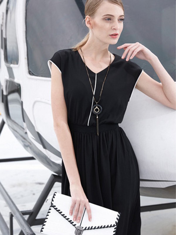 雷索思女装2023春夏季黑色连衣裙