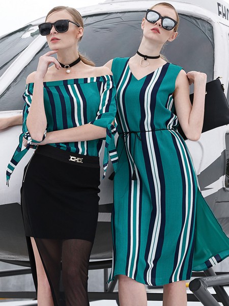 雷索思女装2023春夏季绿色连衣裙