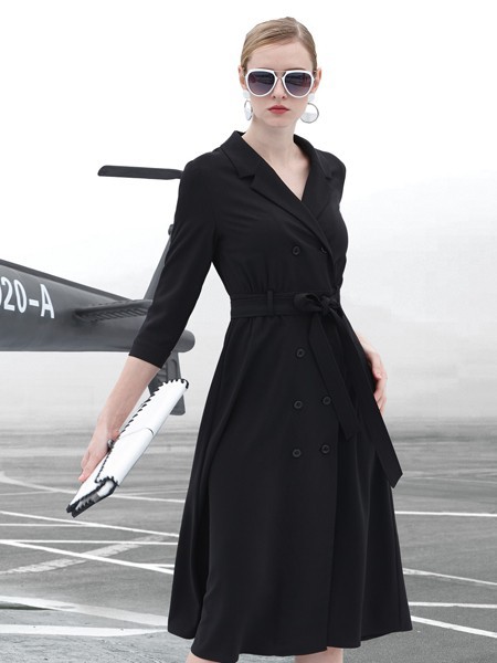 雷索思女装2023春夏季黑色连衣裙