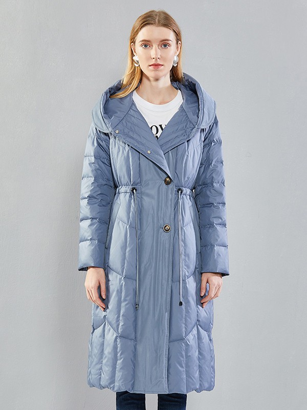 恺诗依女装2022秋冬季蓝色羽绒服