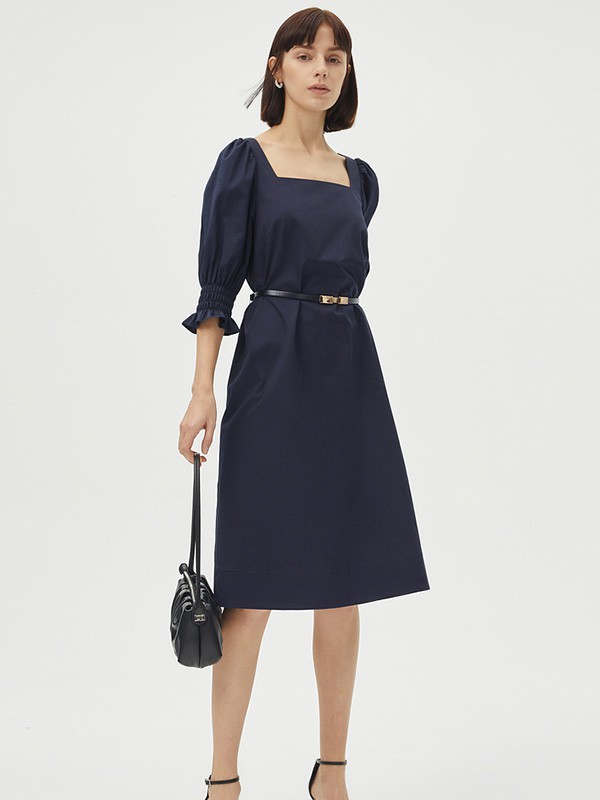 朗姿女装2023春夏季黑色连衣裙