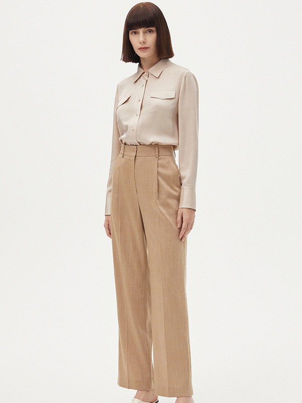 朗姿女装2023春夏季卡其色阔腿裤
