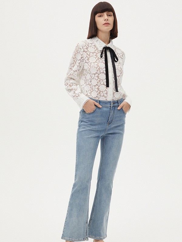 朗姿女装2023春夏季蓝色长裤