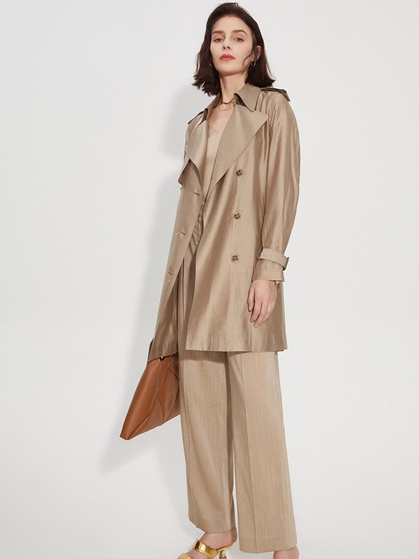 朗姿女装2023春夏季卡其色阔腿裤