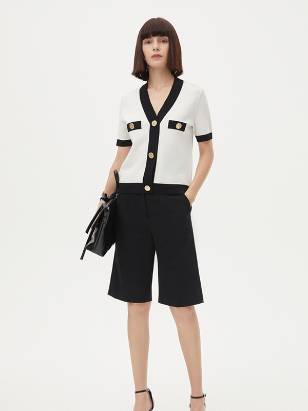 朗姿女装2023春夏季白色针织衫