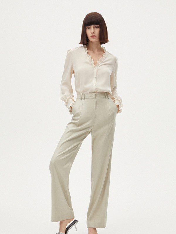 朗姿女装2023春夏季白色衬衫