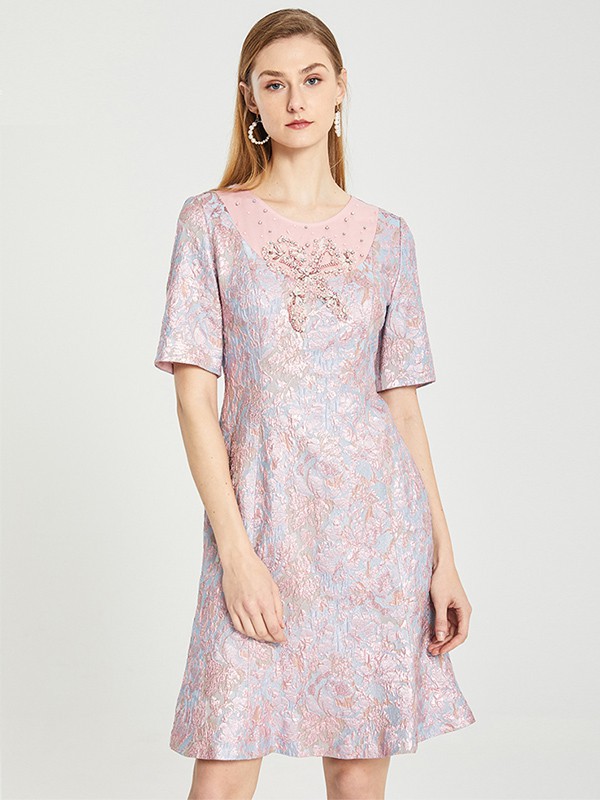 马天奴女装2023春夏季粉色连衣裙