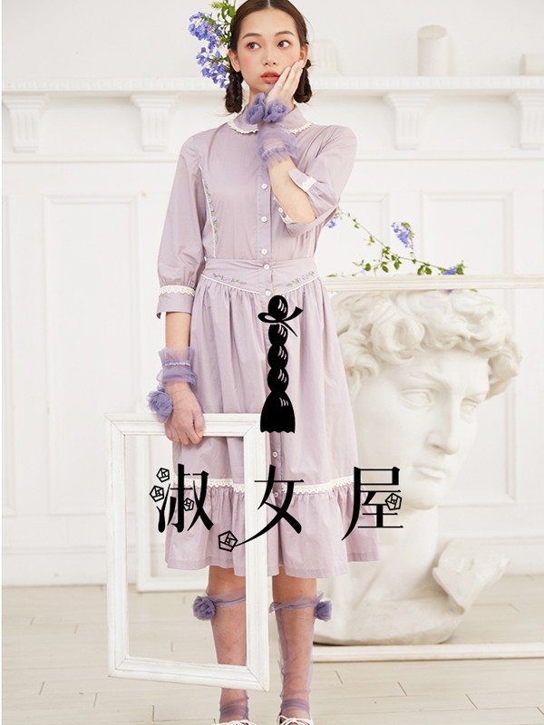 淑女屋2023春夏季紫色连衣裙