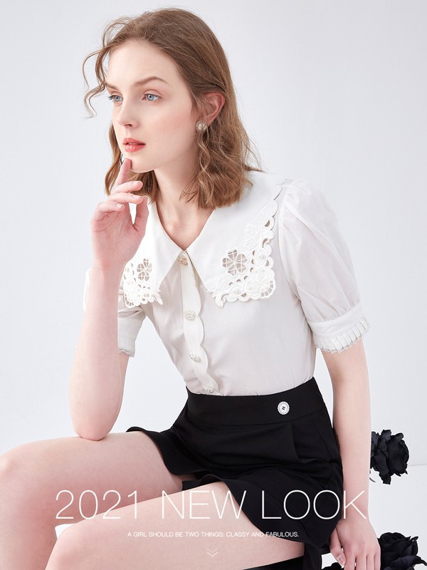 可可尼女装2023春夏季白色衬衫