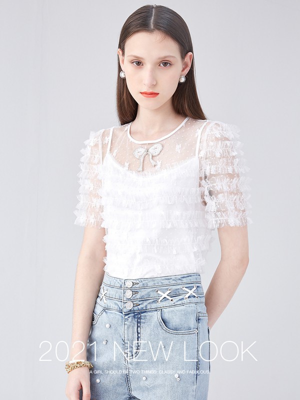 可可尼女装2023春夏季白色T恤