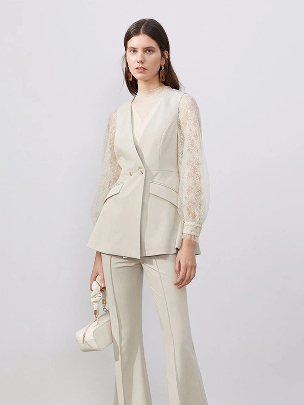 依目了然女装2023春夏季白色阔腿裤