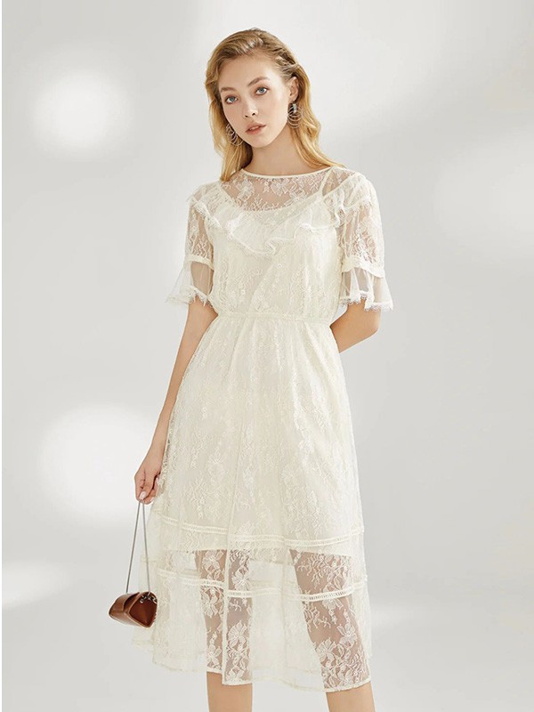 依目了然女装2023春夏季白色连衣裙