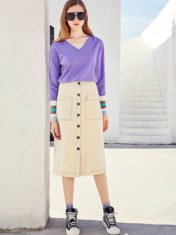 珂珀女装2023春夏季紫色针织衫