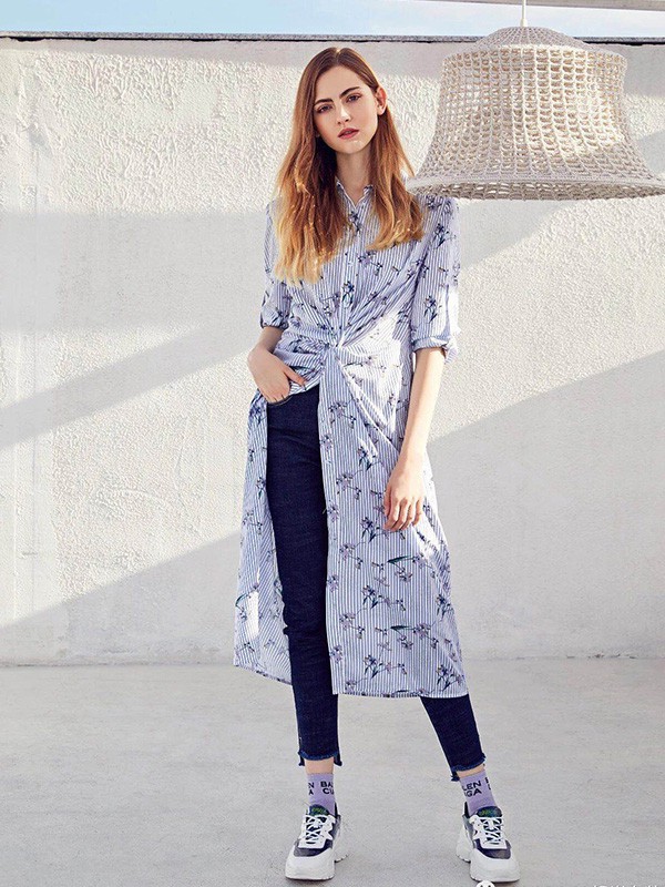 珂珀女装2023春夏季蓝色衬衫裙