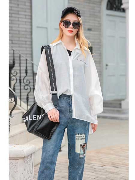 雨希女装2023春夏季藏蓝色衬衫