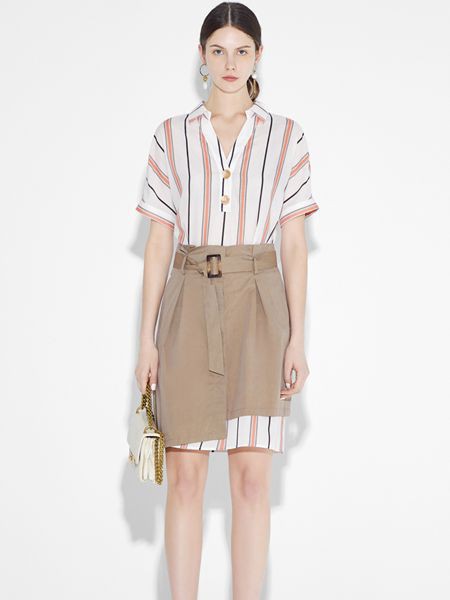 朗斯莉女装2023春夏季白色衬衫裙