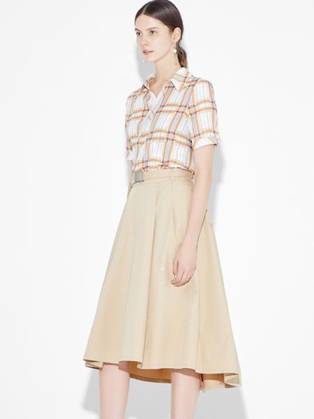 朗斯莉女装2023春夏季米色半身裙