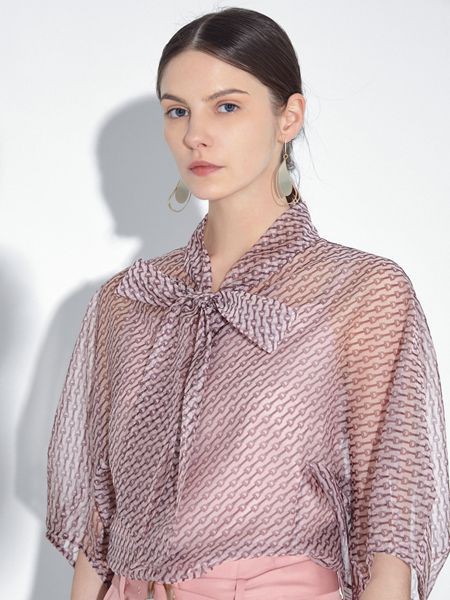 朗斯莉女装2023春夏季粉色雪纺衫