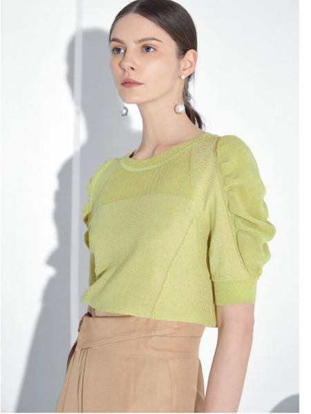 朗斯莉女装2023春夏季绿色T恤