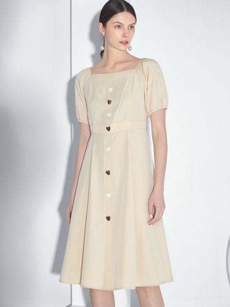 朗斯莉女装2023春夏季黄色连衣裙