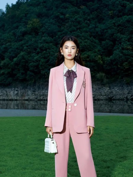 朗斯莉女装2023春夏季粉色阔腿裤