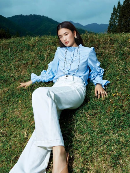 朗斯莉女装2023春夏季白色阔腿裤