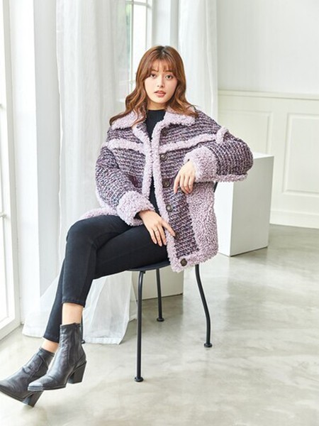 茜舞女装2022秋冬季紫色大衣