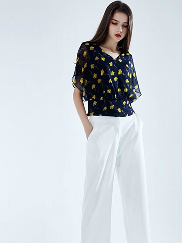 依然秀女装2023春夏季白色阔腿裤