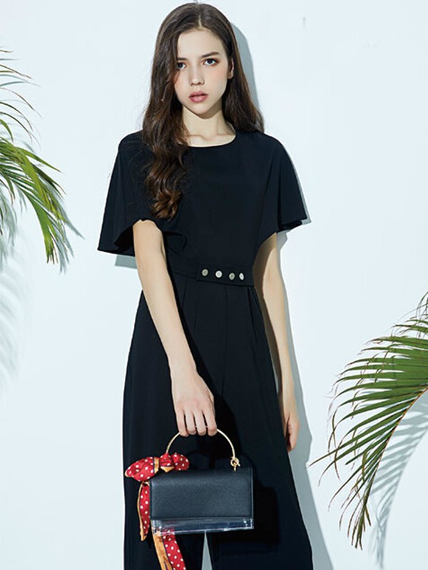 依然秀女装2023春夏季黑色连衣裙